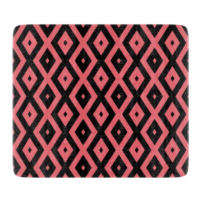 Coral and black diamond pattern cutting board (Front)