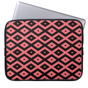 Coral and black diamond pattern laptop sleeve