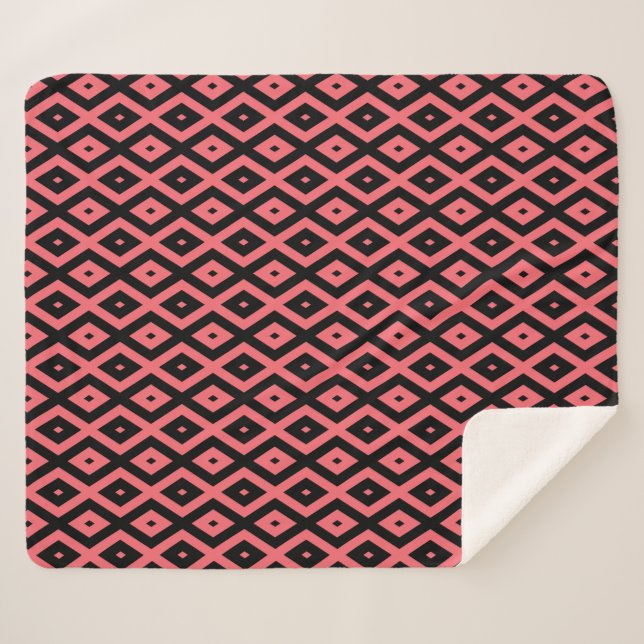 Coral and black diamond pattern sherpa blanket (Front (Horizontal))