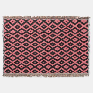 Coral and black diamond pattern throw blanket