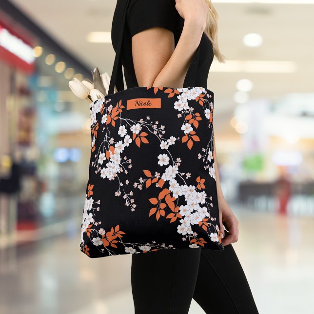 Coral and Black personalised Floral Tote Bag (Creator Uploaded)