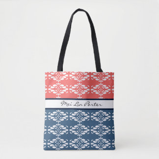 Coral and Blue Floral Tote Bag
