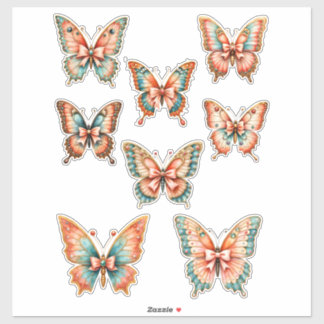Coral and blue sheet of vinyl butterfly stickers