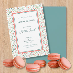 Coral and Blue Wildflowers  BRIDAL SHOWER Invitation