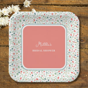 Coral and Blue Wildflowers  BRIDAL SHOWER Paper Plate