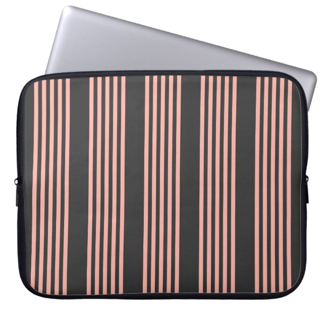 Coral and charcoal five stripe pattern laptop sleeve (Front)
