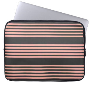 Coral and charcoal five stripe pattern laptop sleeve