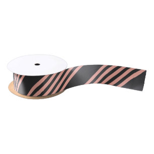 Coral and charcoal five stripe pattern satin ribbon