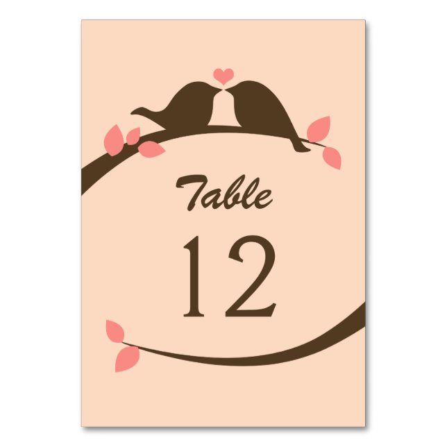 Coral and Chocolate Love Bird Table Number (Front)