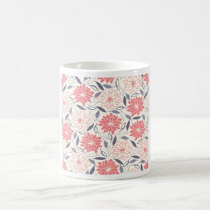 Coral and Cream Floral Pattern Vintage Dahlia Coffee Mug