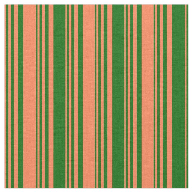 Coral and Dark Green Coloured Pattern Fabric (Close Up)