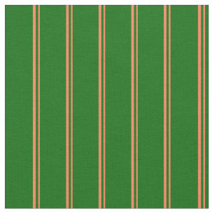 Coral and Dark Green Coloured Stripes Fabric