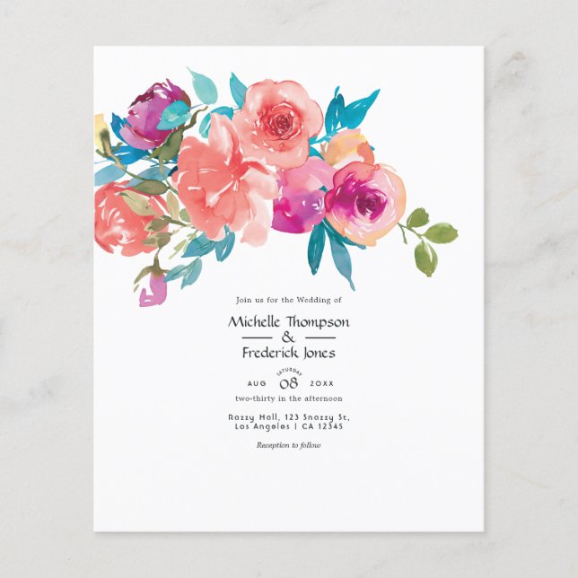 Coral and Fandango Floral Wedding Flyer (Front)