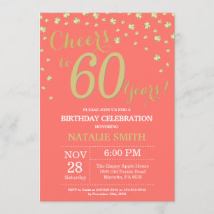 Coral and Gold 60th Birthday Diamond Invitation