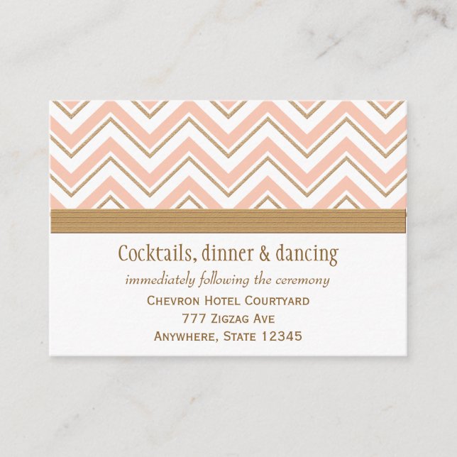 Coral and Gold Chevron Reception Enclosure Cards (Front)