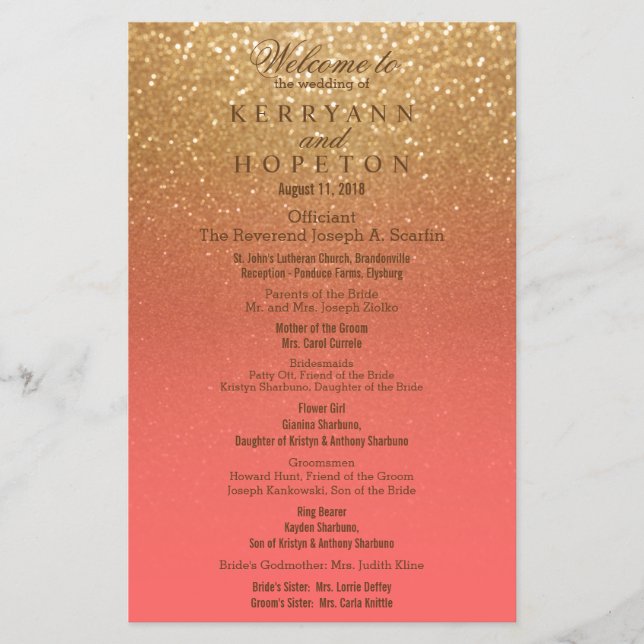 Coral and Gold Glitter - Program (Front)
