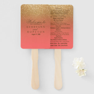 Coral and Gold Glitter - Program Hand Fan