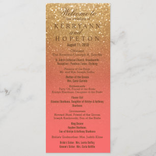 Coral and Gold Glitter Wedding Ceremony Program Programme