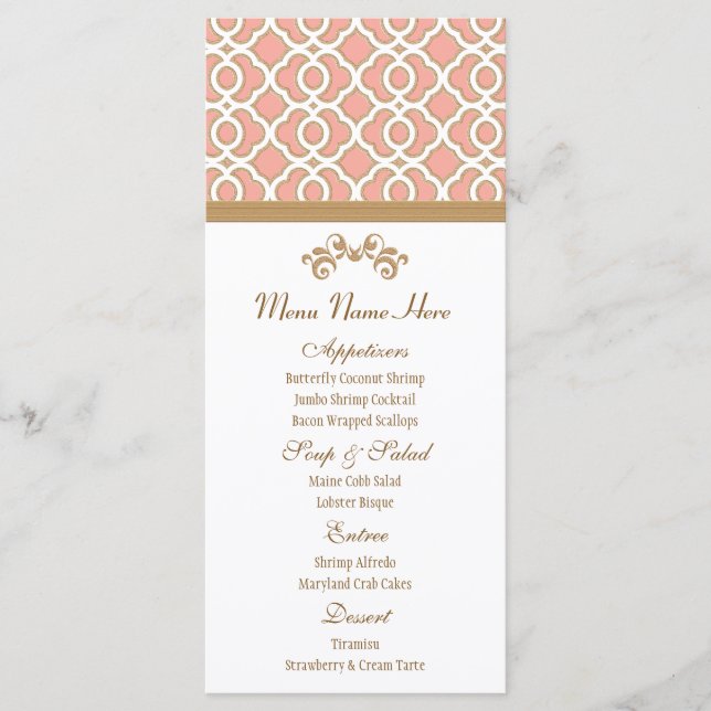 Coral and Gold Moroccan Menu (Front)