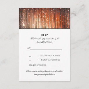 Coral and Gold Wedding String Lights RSVP Card