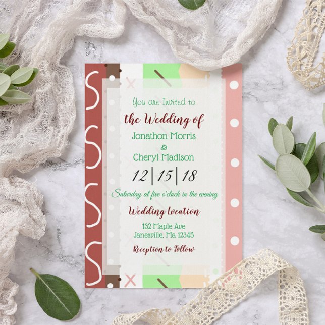 Coral and Green Boho Colours Wedding  Invitation (Creator Uploaded)