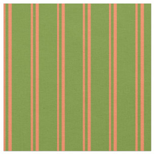 Coral and Green Lined Pattern Fabric