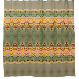 Coral and Green Patterned Shower Curtain