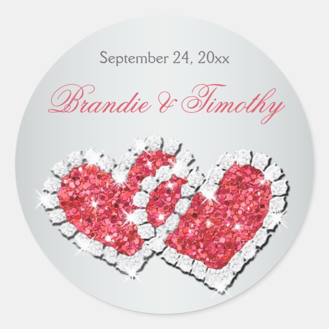 Coral and Grey 1.5" Round Wedding Sticker (Front)