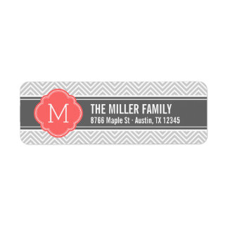 Coral and Grey Chevron Monogram