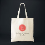 Coral and Grey Custom Monogram Wedding Favour Tote Bag<br><div class="desc">Custom Wedding Favour or Welcome Tote Bag with Personalised Monogram,  Names,  and Wedding Date</div>