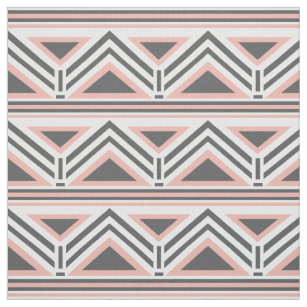 Coral and Grey Geometric Tribal Pattern Fabric