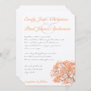 Coral and Grey Romantic Tree Wedding Invitation