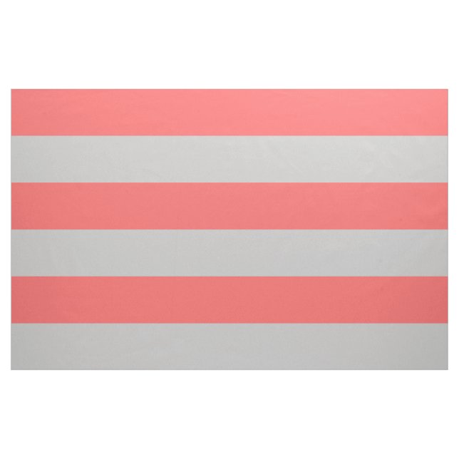 Coral and Grey Wide Stripes Large Scale Fabric (Yard)