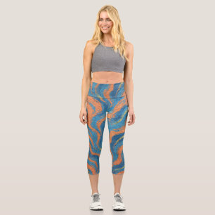 coral and indigo waves capri leggings