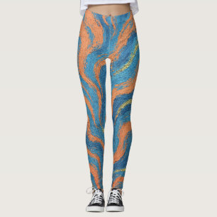 coral and indigo waves leggings