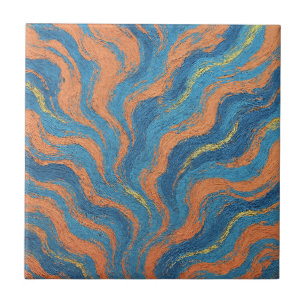 coral and indigo waves tile
