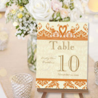 Coral and Ivory Swan Damask Table Number