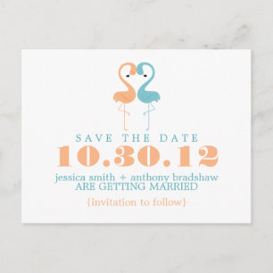 Coral and Mint Flamingos Wedding Save the Date Announcement Postcard