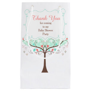 Coral and Mint Floral Bird Baby Shower Thank You Small Gift Bag