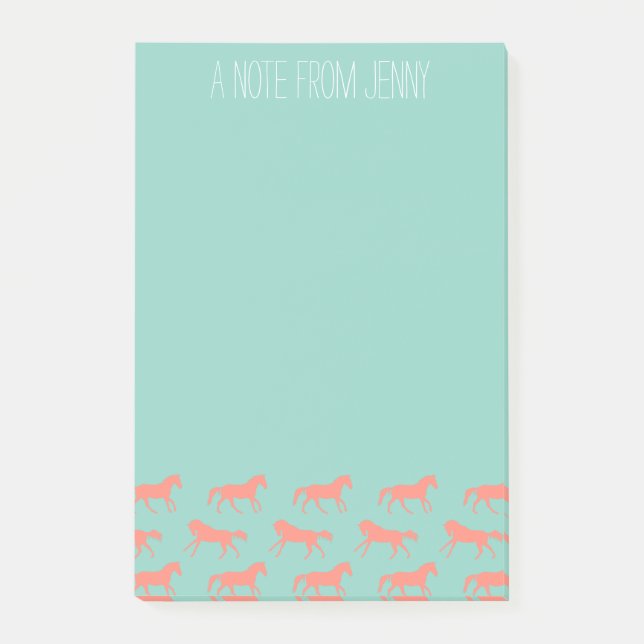 Coral and Mint Galloping Horses Pattern Post-it Notes (Front)