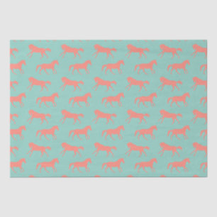 Coral and Mint Galloping Horses Pattern Tissue Paper