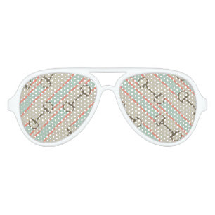 Coral and Mint Horse Bit Ribbon Pattern Aviator Sunglasses