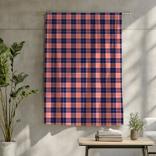 Coral and Navy Blanket Classic Tartan for Gifting