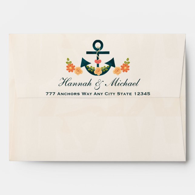 Coral and Navy Blue Nautical Wedding Envelopes (Back (Top Flap))