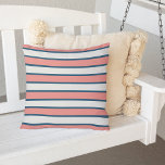Coral and Navy Blue Summer Stripe Outdoor Cushion<br><div class="desc">Add bright and colourful style to your patio or pool with our striped outdoor throw pillow in a chic preppy colour combo. Design features wide horizontal stripes in peachy summer coral flanked by thinner bands of classic navy blue on a crisp white background. Pattern repeats on reverse side.</div>
