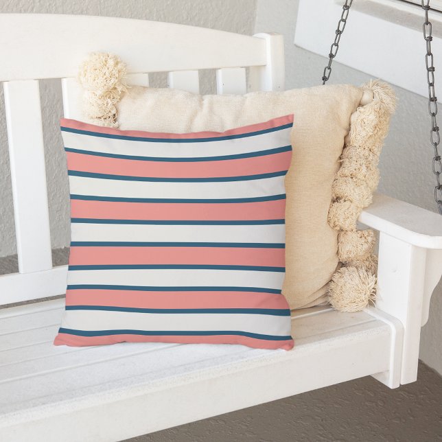 Coral and Navy Blue Summer Stripe Outdoor Cushion (Creator Uploaded)