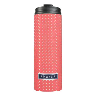 Coral and Navy Blue Tiny Dots Monogram Thermal Tumbler