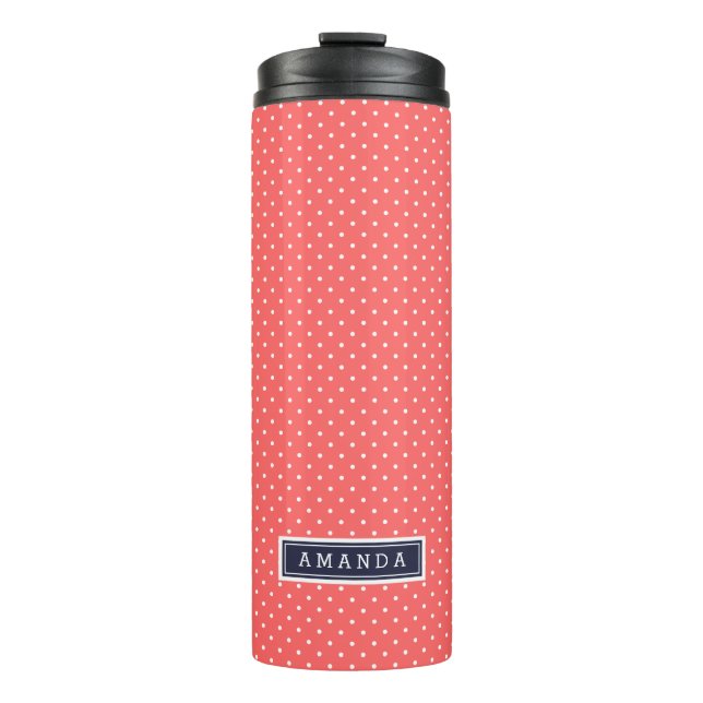 Coral and Navy Blue Tiny Dots Monogram Thermal Tumbler (Front)