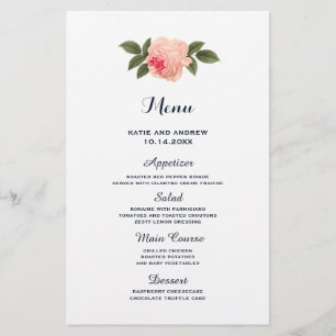 Coral and Navy Blue Wedding Menu