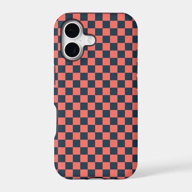 Coral and navy checkerboard pattern (Back)